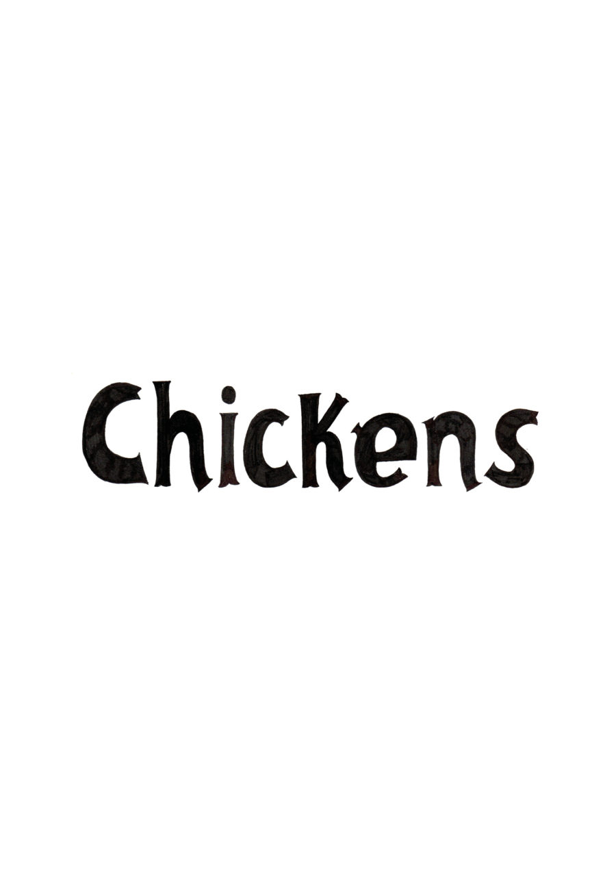 'Chickens' in black writing on a white background.