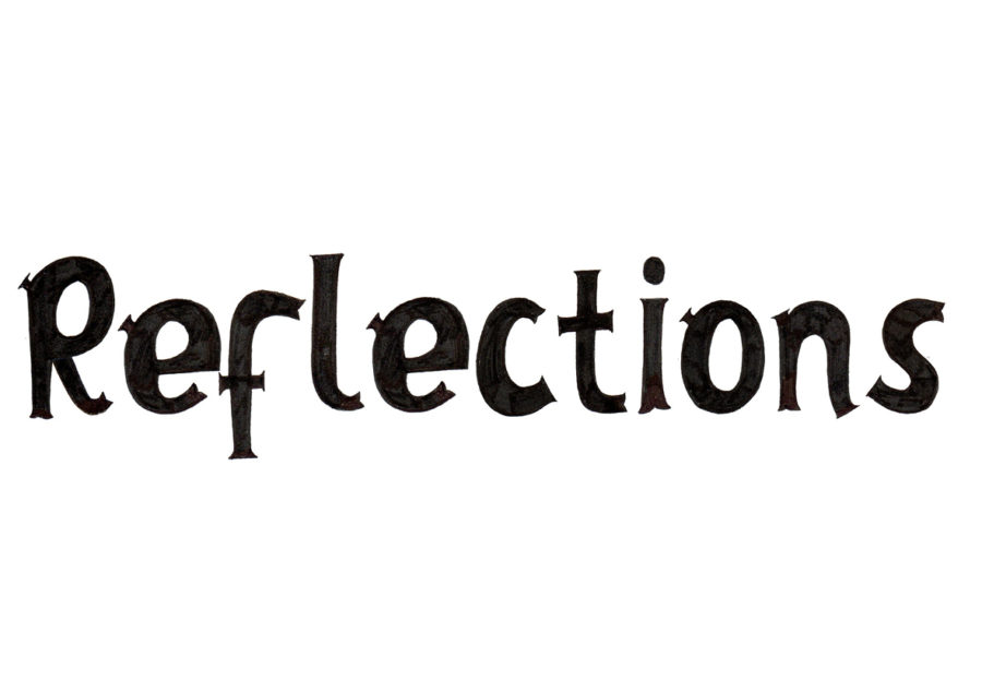 'reflections' in black writing on a white background.